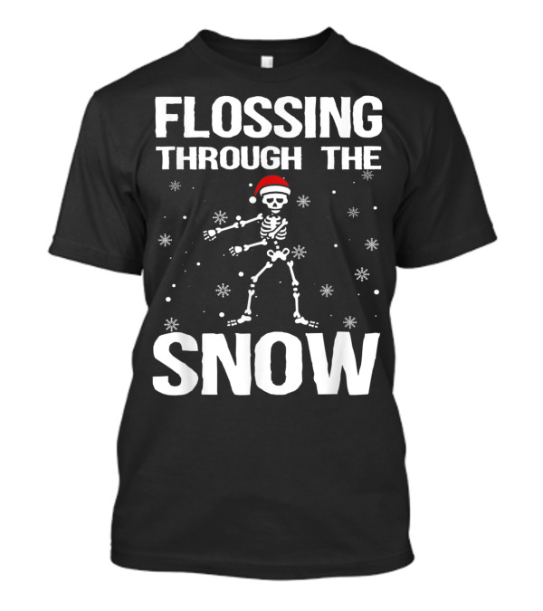 Flossing Through The Snow Skeleton Santa Hat T-Shirt