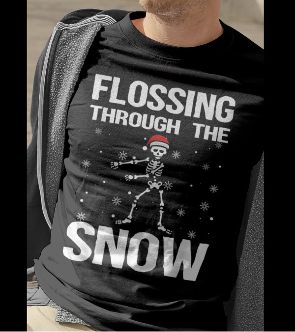 Flossing Through The Snow Skeleton Santa Hat T-Shirt