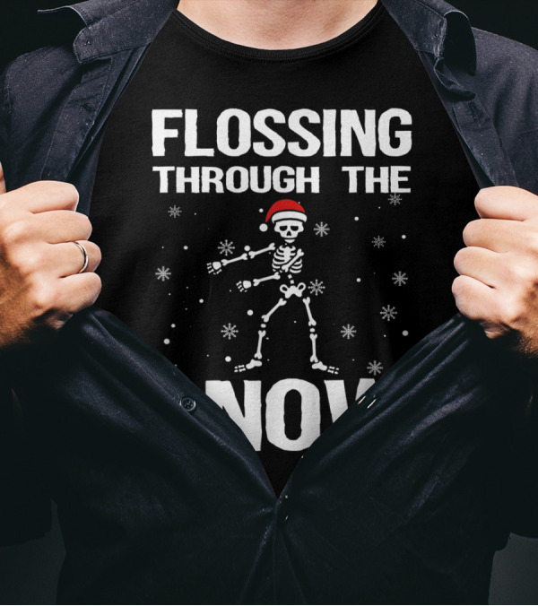 Flossing Through The Snow Skeleton Santa Hat T-Shirt