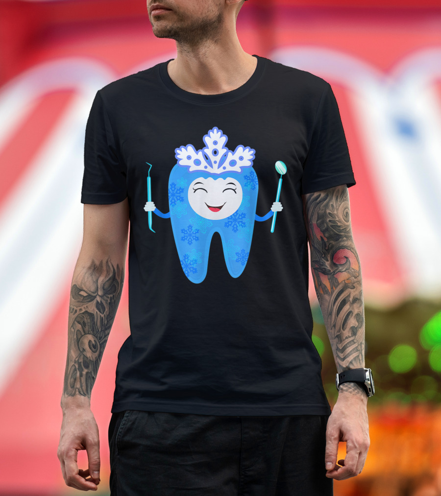 Frozen Christmas Tooth with Snowflakes Dentist Humor T-Shirt