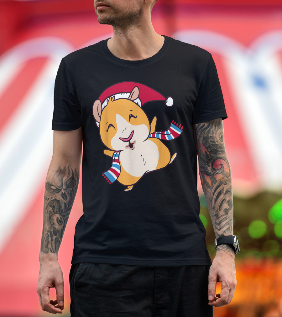 Funny Guinea Pig Santa Hat Christmas Merry Scarf T-Shirt
