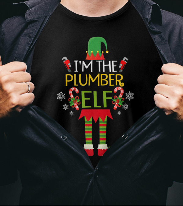 I'm The Plumber Elf Matching Family Christmas Candy Cane Snowflake T-Shirt