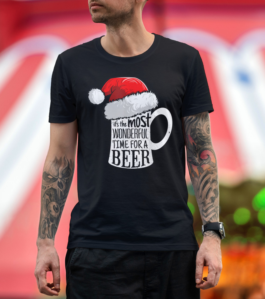 It's The Most Wonderful Time For A Beer Santa Hat Mug T-Shirt