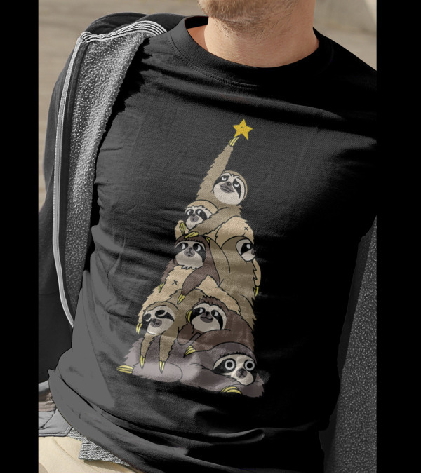 Sloth Christmas Trees Xmas Lover Stacked Sloths As Tree With Star T-Shirt
