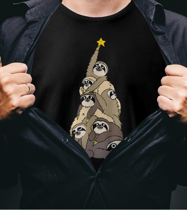 Sloth Christmas Trees Xmas Lover Stacked Sloths As Tree With Star T-Shirt