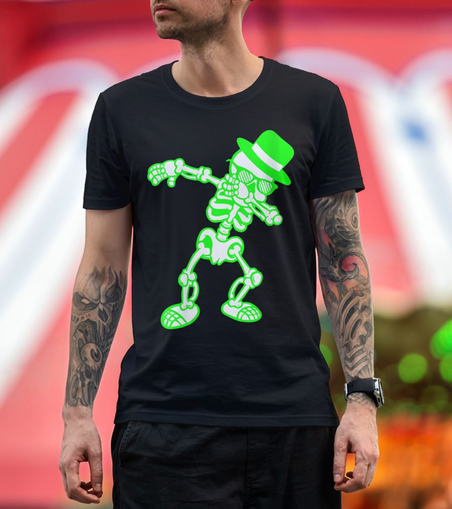 Dabbing Swag Undead Immortal Skeleton Neon Hat Sunglasses T-Shirt