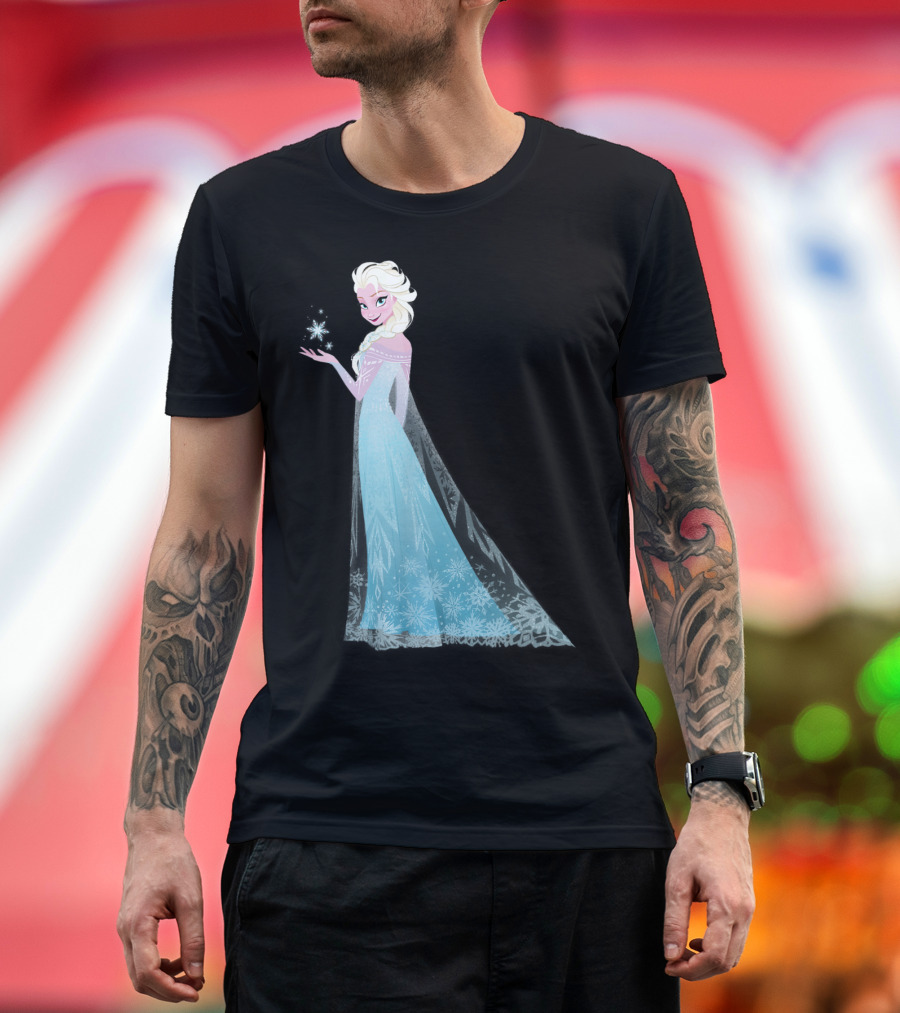 Disney Frozen Elsa Holding Magic Snowflake in Icy Blue Gown T-Shirt