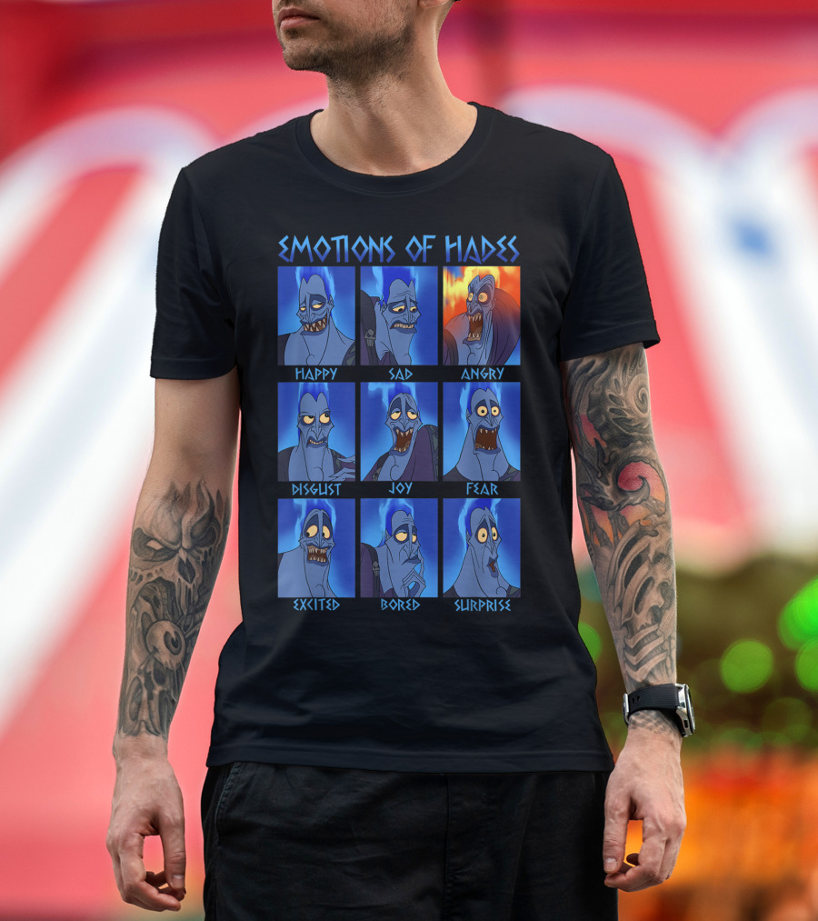 Disney Hercules Emotions of Hades Happy Sad Angry Disgust Joy Fear Excited Bored Surprise T-Shirt