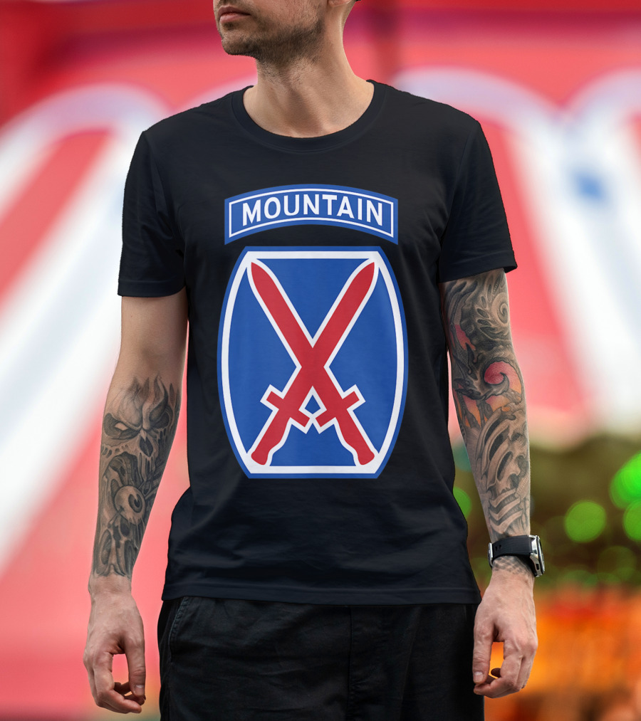 10th Mountain Division Military Patch Emblem with Crossed Swords T-Shirt