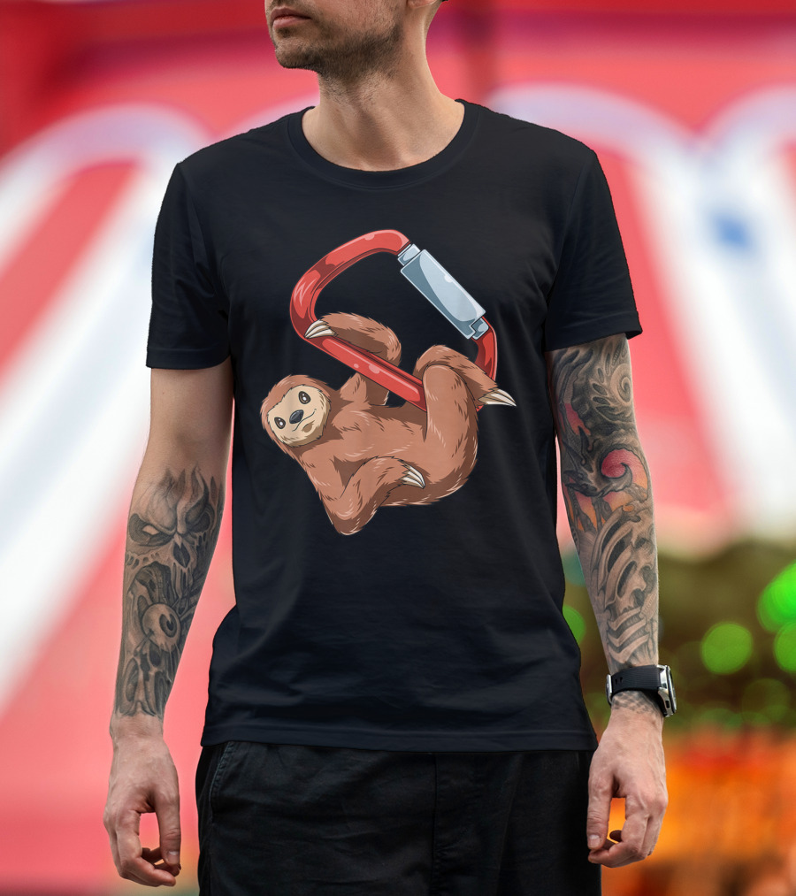 Chilled Sloth Hanging on Carabiner Bouldering and Rock Climbing T-Shirt