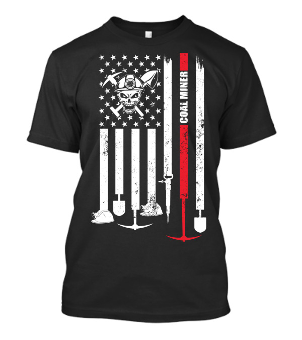 American Flag Skull Pickaxe Coal Miner T-Shirt