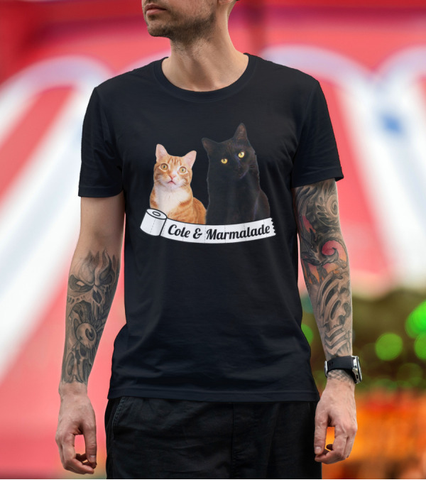 Premium T-Shirt: Cole and Marmalade Cats with Toilet Paper Banner T-Shirt Cole and Marmalade Cats with Toilet Paper Banner T-Shirt