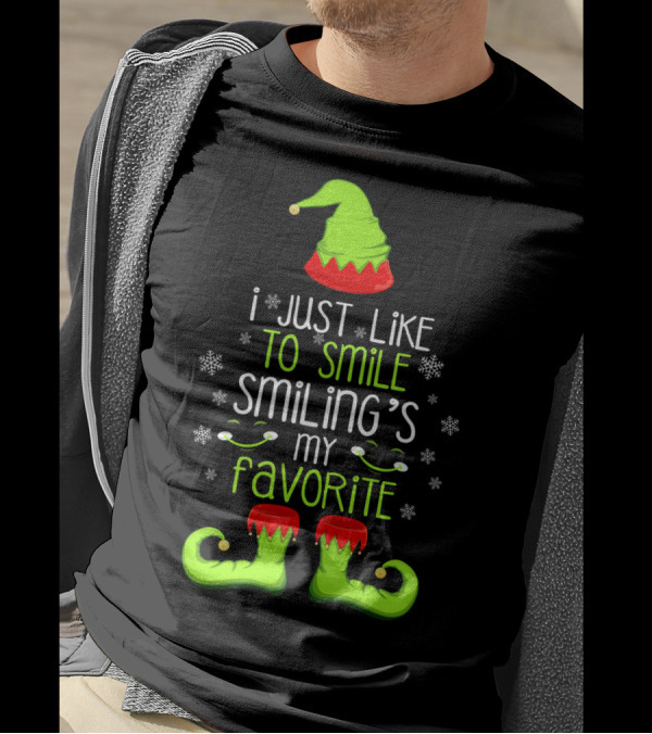 Funny Elf I Just Like To Smile Smiling's My Favorite T-Shirt