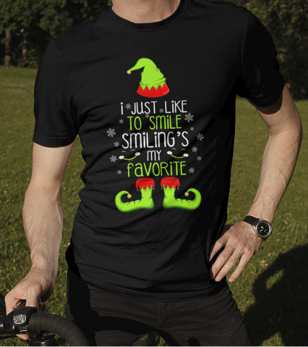 Funny Elf I Just Like To Smile Smiling's My Favorite T-Shirt