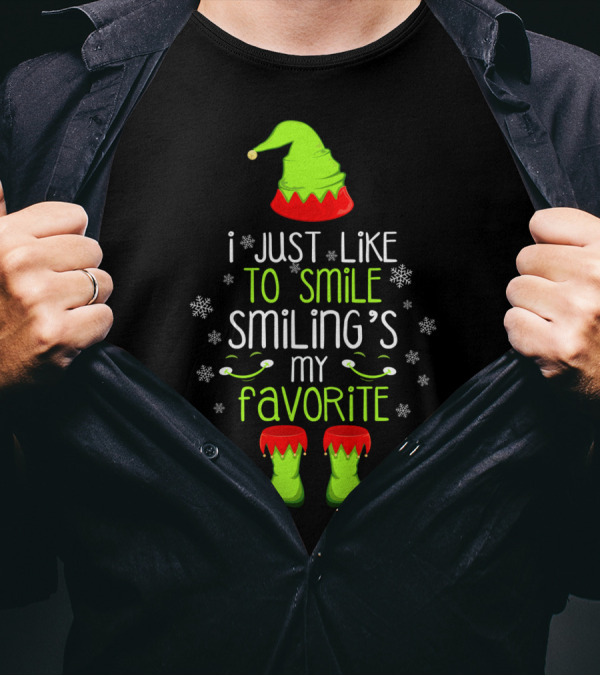 Funny Elf I Just Like To Smile Smiling's My Favorite T-Shirt