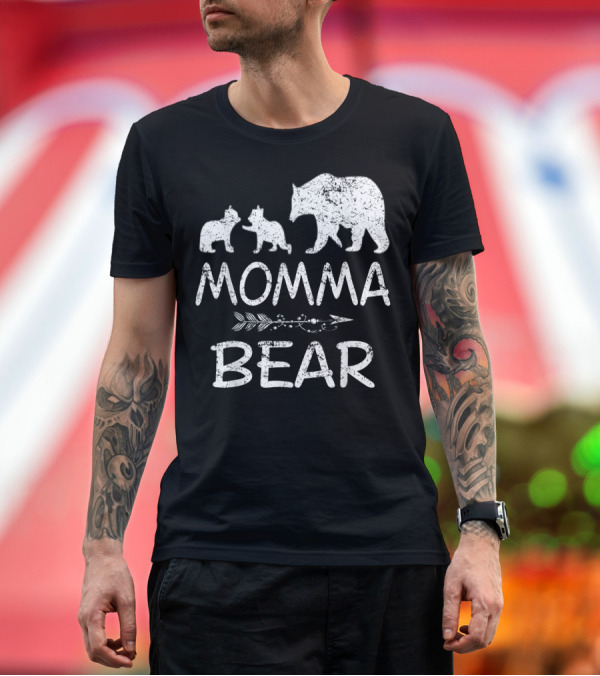 Premium T-Shirt: Momma Bear Cubs Family Black T-Shirt Momma Bear Cubs Family Black T-Shirt