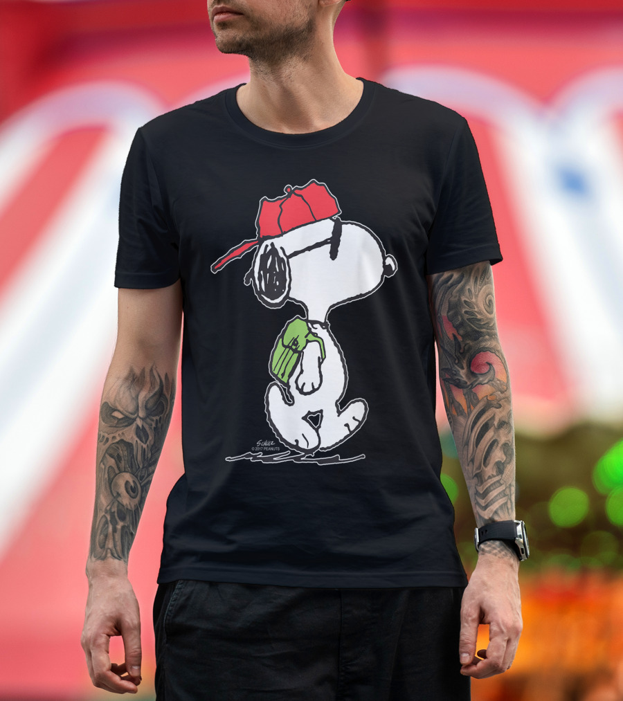 Peanuts Snoopy Joe Cool Red Hat Green Backpack T-Shirt