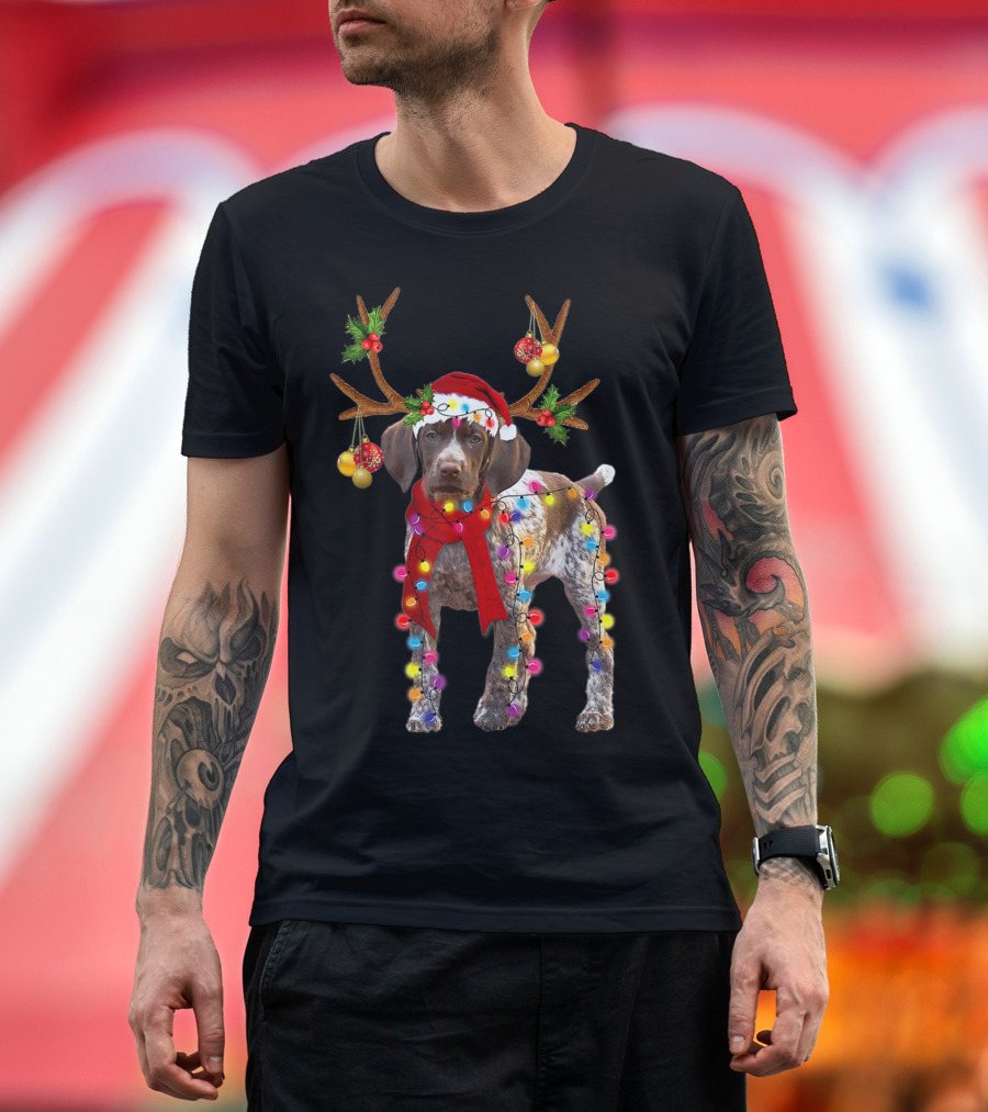 Santa Gsp Gorgeous Reindeer Light Holiday Dog Antlers Festive Decor Christmas T-Shirt