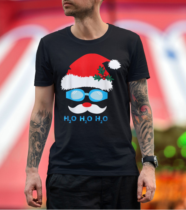 Premium T-Shirt: Santa's Swimming H2O Santa Hat Goggles Beard Mustache T-Shirt Santa's Swimming H2O Santa Hat Goggles Beard Mustache T-Shirt