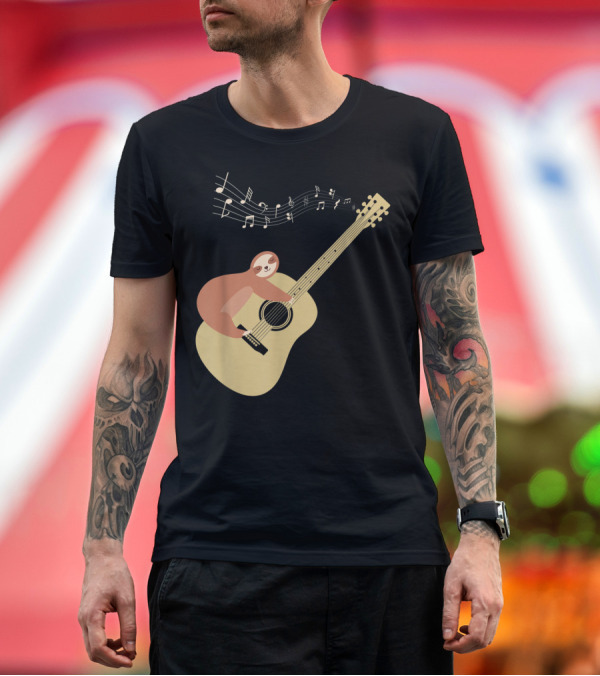 Premium T-Shirt: Acoustic Guitar Sloth Musical Notes Classic Guitar Sloths T-Shirt Acoustic Guitar Sloth Musical Notes Classic Guitar Sloths T-Shirt
