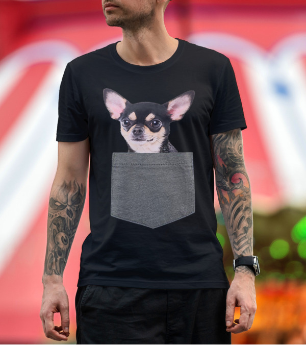 Premium T-Shirt: Chihuahua in Pocket for Chihuahua Lovers Cute Black T-Shirt Chihuahua in Pocket for Chihuahua Lovers Cute Black T-Shirt