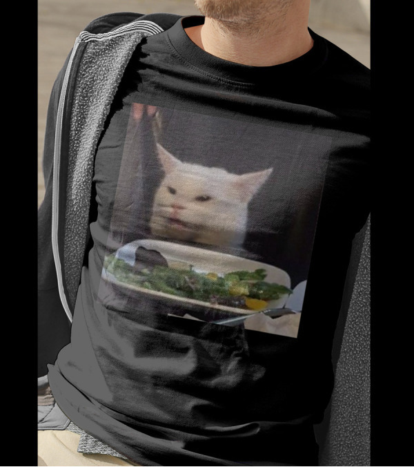 Dinner Table Cat Meme Funny Internet Yelling Iconic Expression T-Shirt