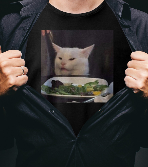 Dinner Table Cat Meme Funny Internet Yelling Iconic Expression T-Shirt