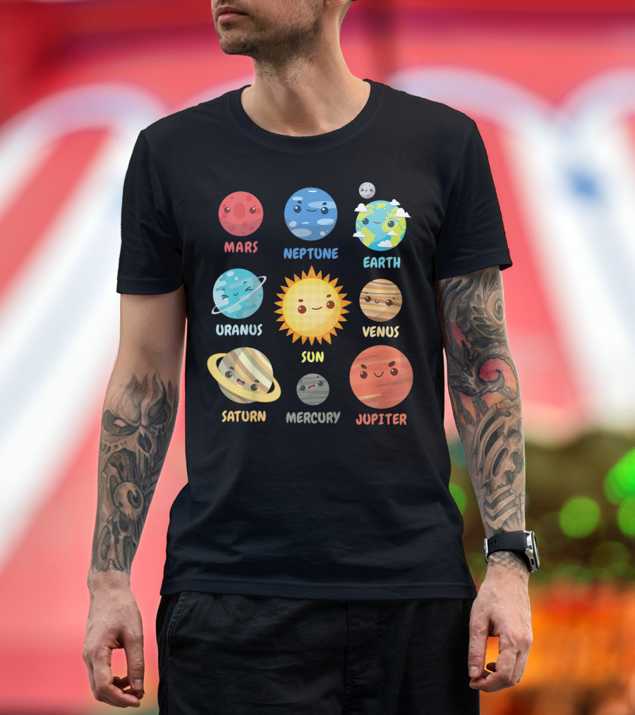 Mars Neptune Earth Uranus Sun Venus Saturn Mercury Jupiter Kids Solar System Planets For Space Geeks T-Shirt