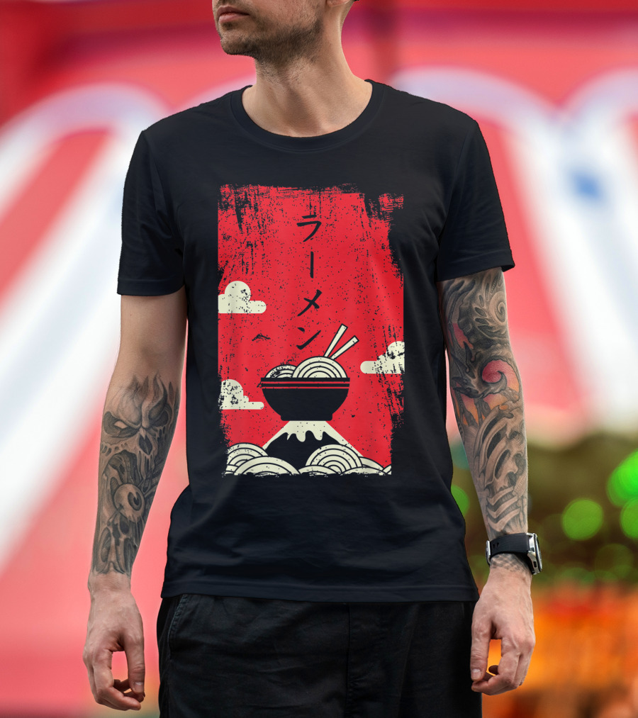 Ramen Noodles Japanese Mount Fuji Red Clouds T-Shirt