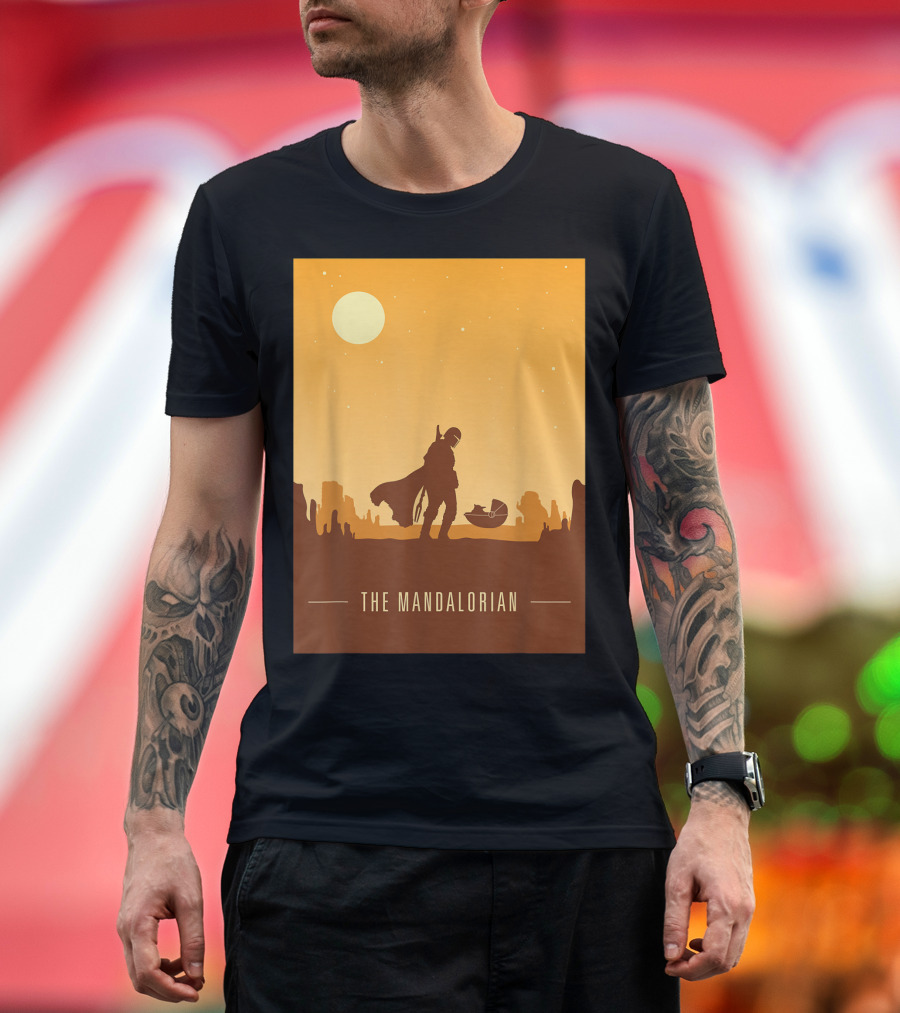 Star Wars The Mandalorian And The Child Silhouette Desert Scene T-Shirt