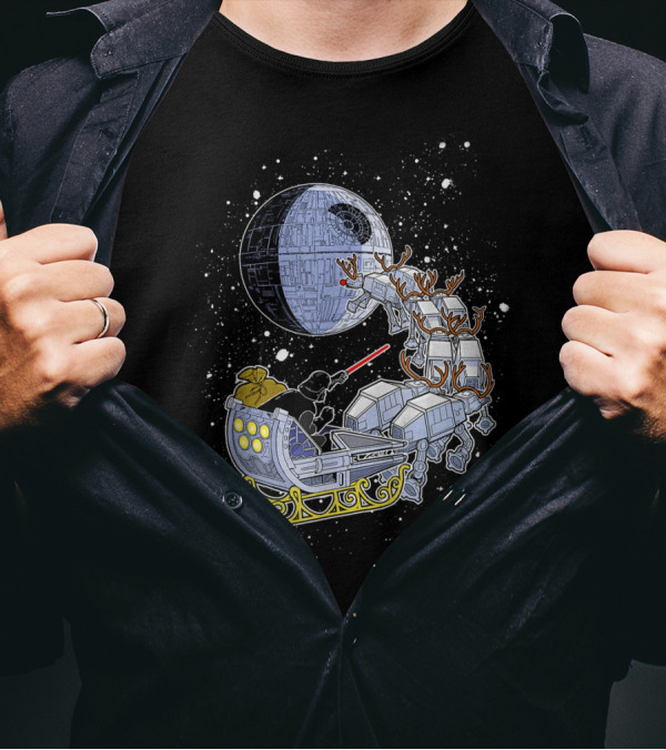 Star Wars Darth Vader Death Star Sleigh With AT-AT Reindeer T-Shirt