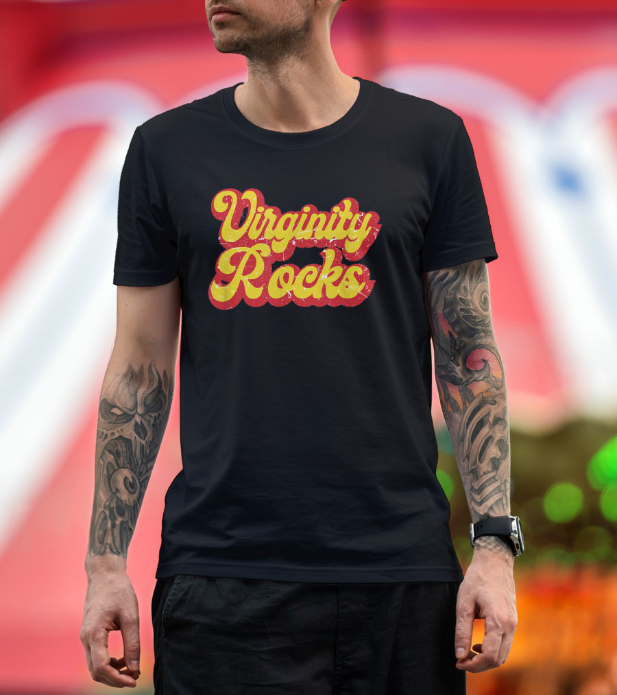 Virginity Rocks Retro 1970s Style Text Vintage Look T-Shirt