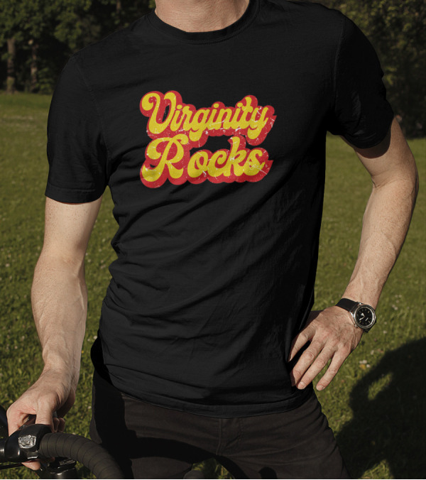 Virginity Rocks Retro 1970s Style Text Vintage Look T-Shirt