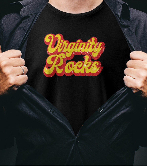 Virginity Rocks Retro 1970s Style Text Vintage Look T-Shirt