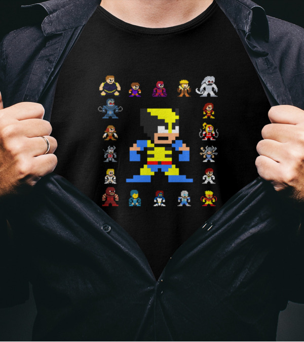 Wolverine Pixel Art Retro Style With Iconic X-Men Characters T-Shirt