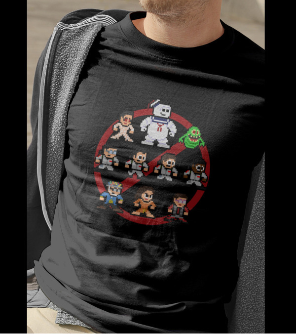 Ghostbusters 8bit Pixel Characters Stay Puft Slimer T-Shirt