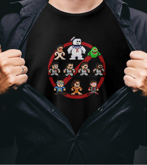 Ghostbusters 8bit Pixel Characters Stay Puft Slimer T-Shirt