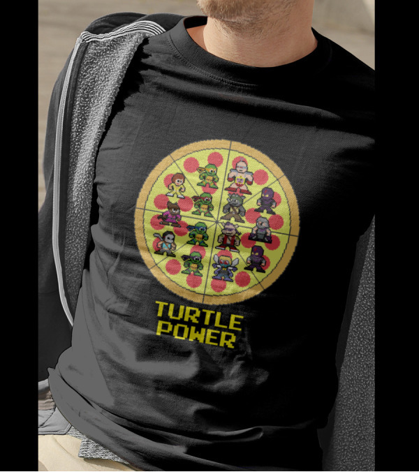 Turtle Power Pixel Art Pizza Characters T-Shirt