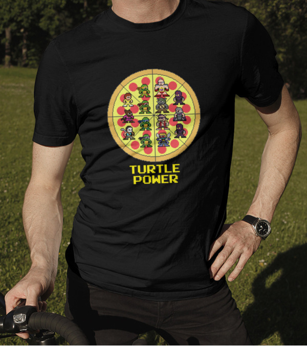 Turtle Power Pixel Art Pizza Characters T-Shirt
