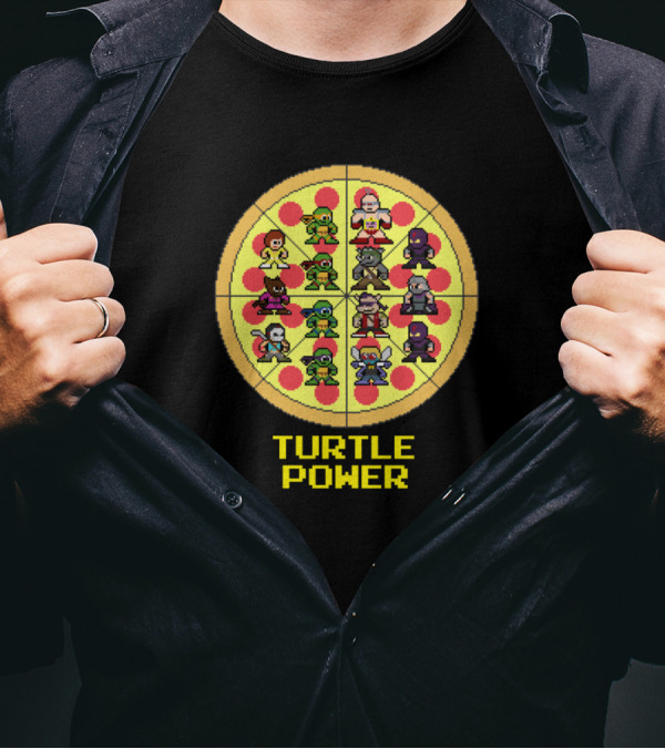 Turtle Power Pixel Art Pizza Characters T-Shirt