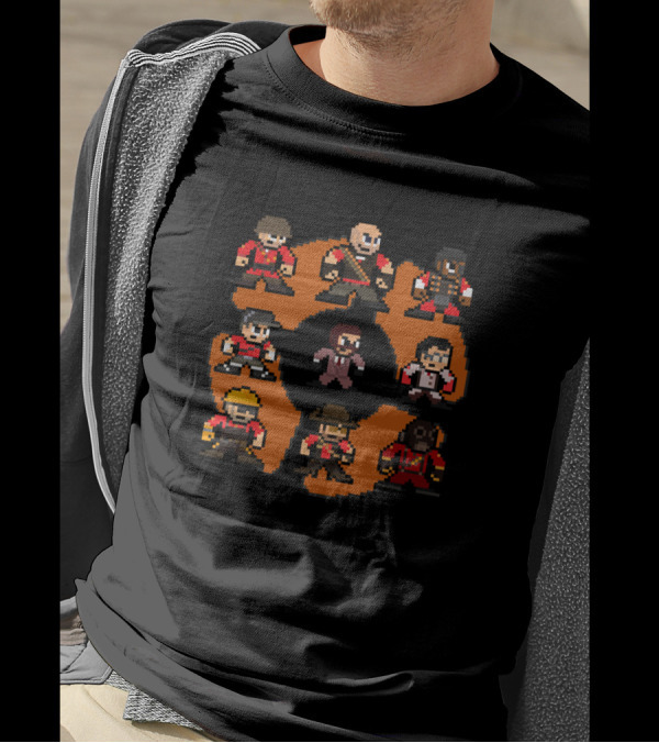 Team Fortress 2 Red Team 8bit Pixel Characters With Iconic T-Shirt