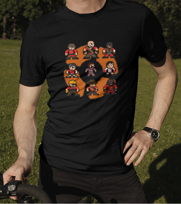 Team Fortress 2 Red Team 8bit Pixel Characters With Iconic T-Shirt