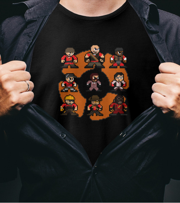 Team Fortress 2 Red Team 8bit Pixel Characters With Iconic T-Shirt