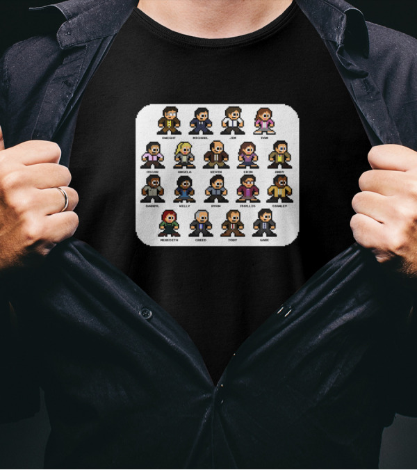 The 8 Bit Office Characters Pixel Art Dwight Michael Jim Pam Creed Stanley Ryan Toby T-Shirt