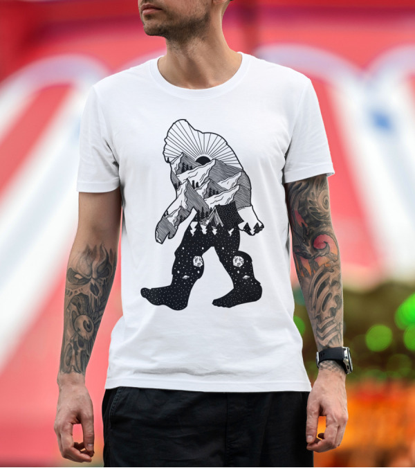 Premium T-Shirt: Bigfoot Mountain Landscape Cosmic Stars T-Shirt Bigfoot Mountain Landscape Cosmic Stars T-Shirt