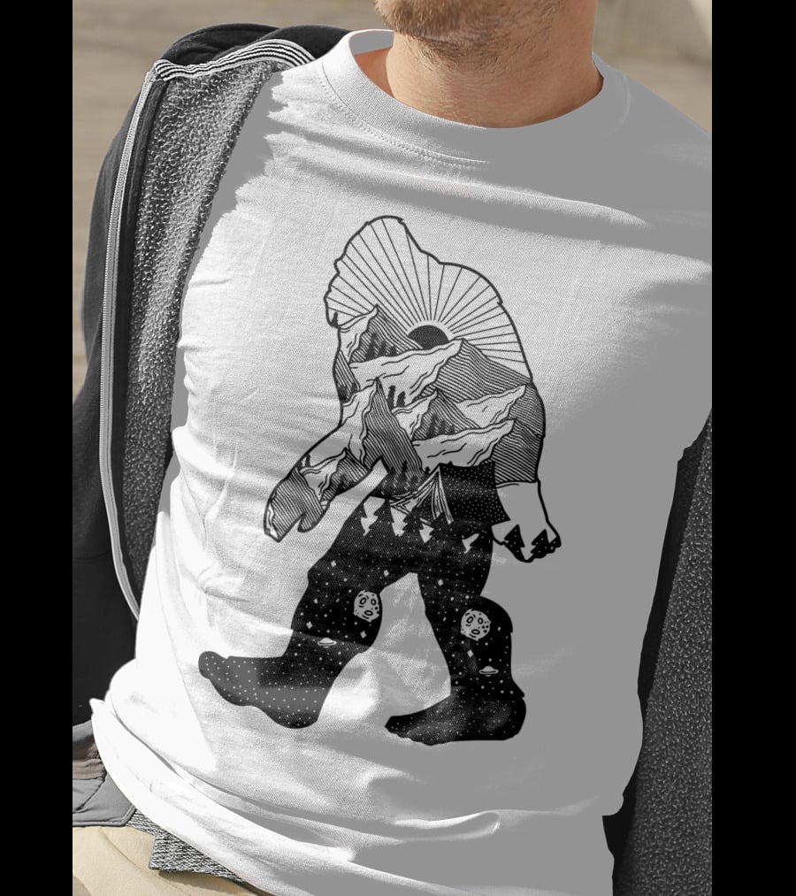 Bigfoot Mountain Landscape Cosmic Stars T-Shirt
