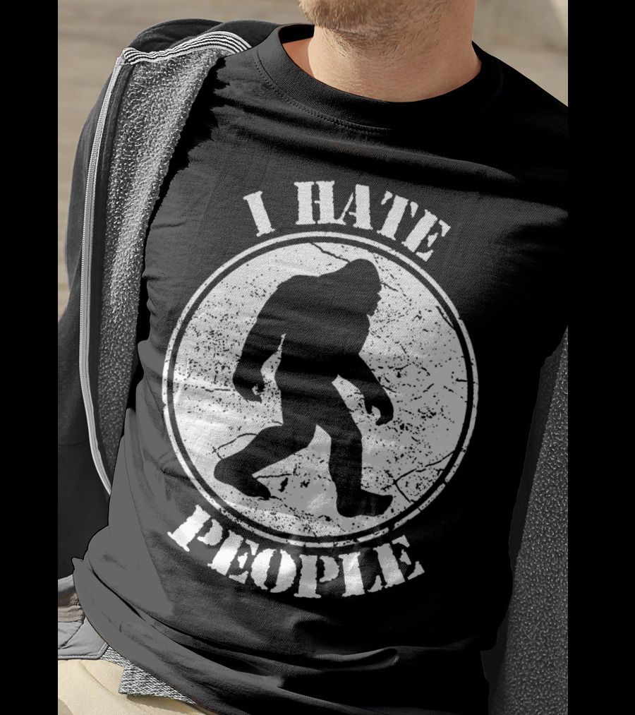I Hate People Bigfoot Silhouette Walking In Circle T-Shirt