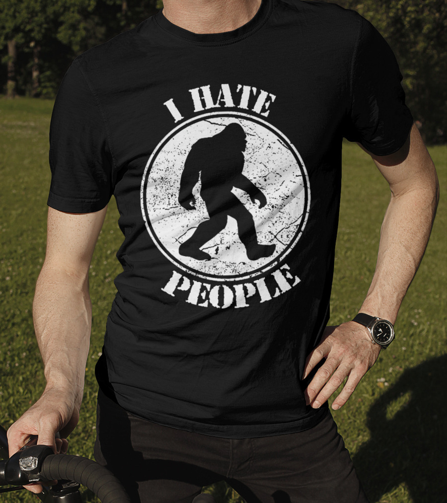 I Hate People Bigfoot Silhouette Walking In Circle T-Shirt