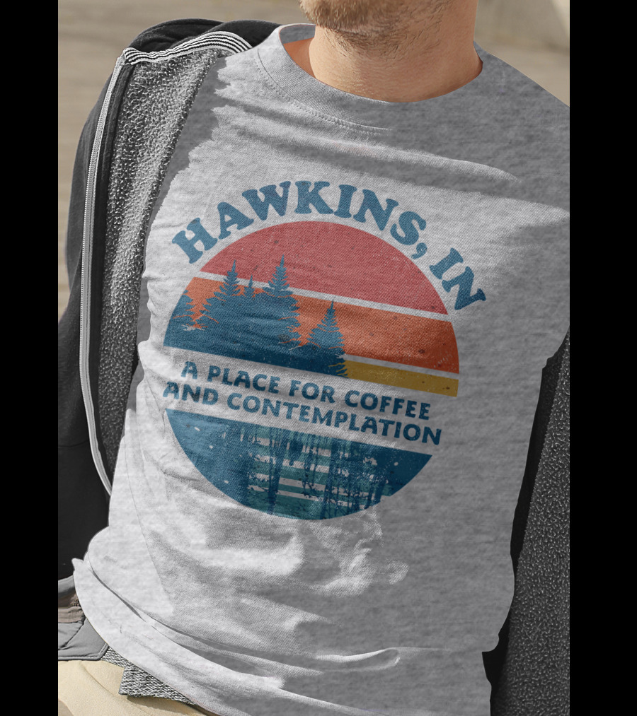 HAWKINS, IN A Place For Coffee And Contemplation Vintage Forest Sunset Circle T-Shirt