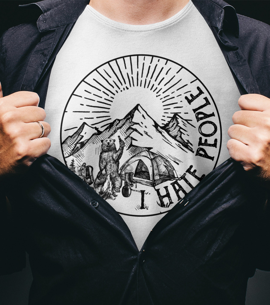 Bear Camping Mountains Hate People T-Shirt